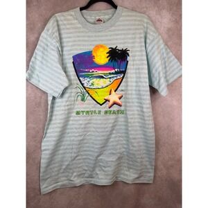 Vintage 1989 Myrtle Beach Single Stitch Tee Striped Graphic Size XL Made in USA